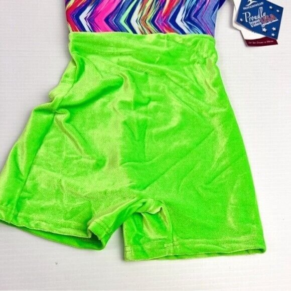Motionwear Girls Crisscross Back Lime Velvet Gymnastics Biketard Size 8-10 NWT - Picture 3 of 7